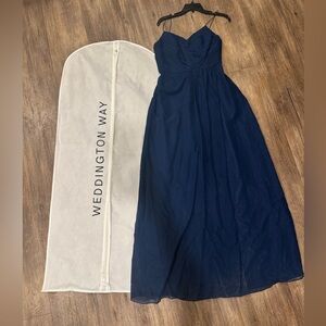 Weddington Way Bridesmaid Navy Pleated Flowy Maxi Dress Sz 8 Flattering Wedding